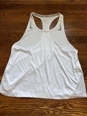 Nike White Racerback Dri-FIT Tank Top with Silver Swooshes